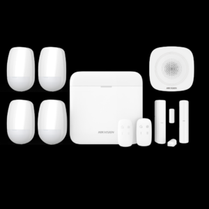 Hikvision AX Pro wireless alarm kit with 4 PIR motion sensors, indoor siren, hub, 2 remote controls and 2 door contact